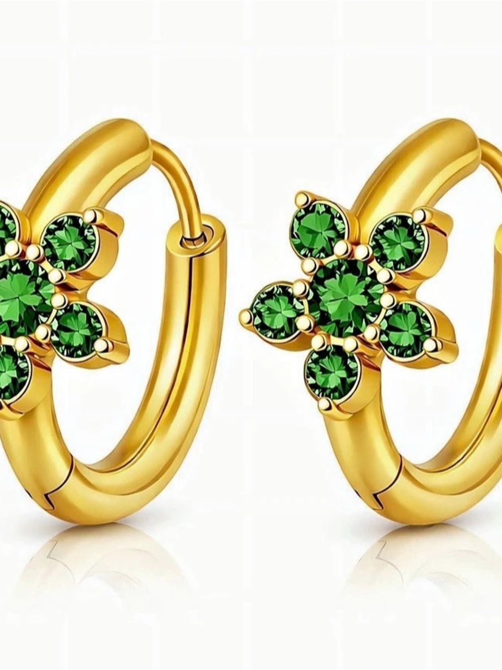 Gold & Green Floral Hoop Earrings Like New